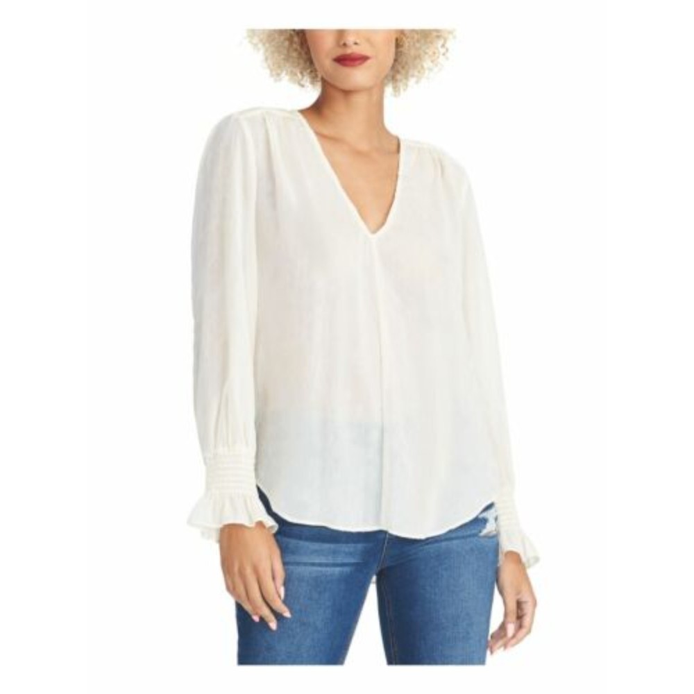 Rachel Roy NWT Rachel Lulu Top Shirred Cuff V Neck Sparkly Blouse Ivory XSm New